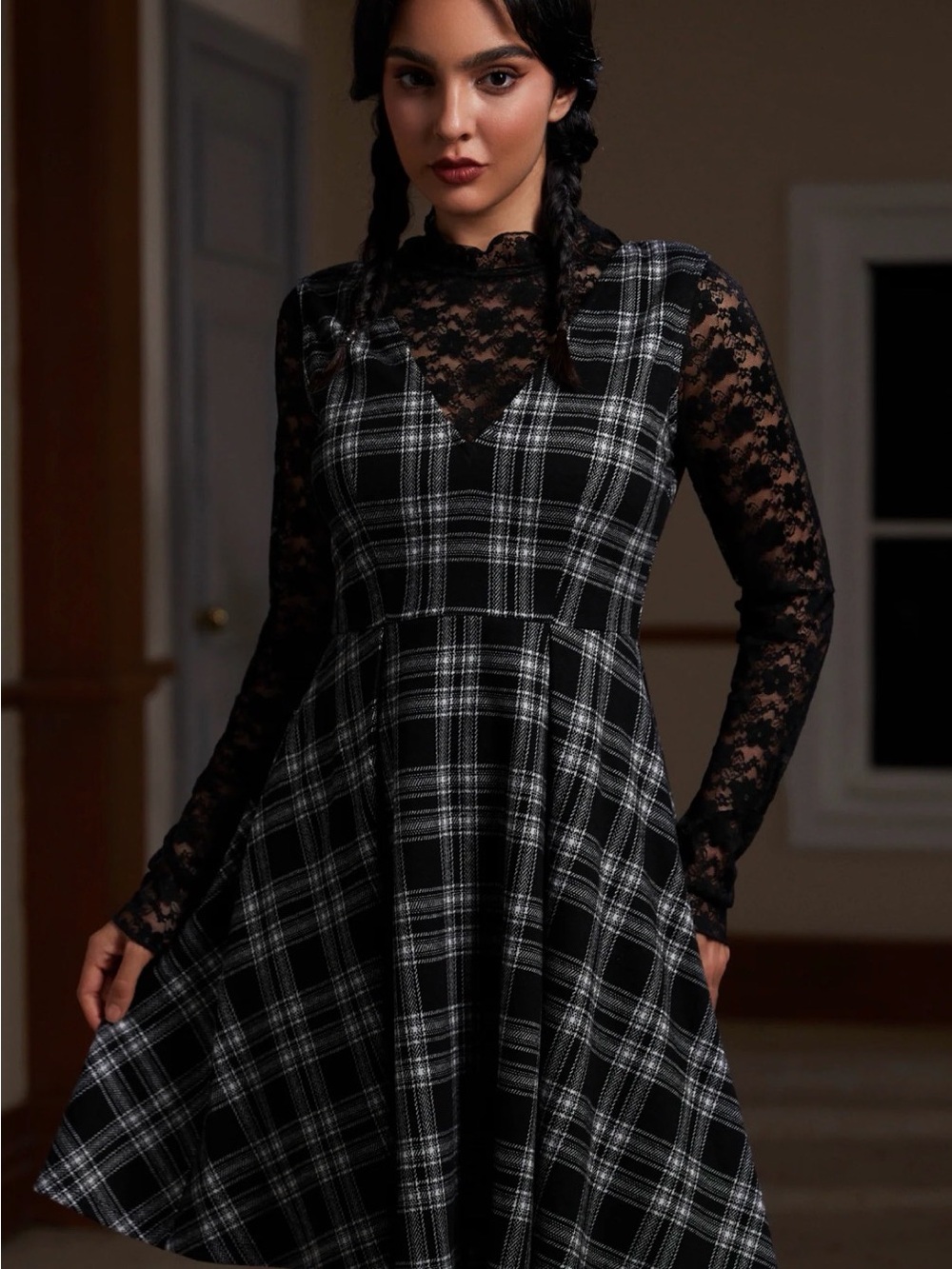 ModCloth Plaid Mini Jumper in Black & White Size Large